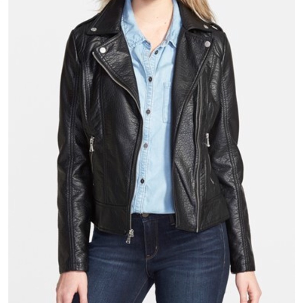 GUESS Shruken Faux Leather Moto Jacket -XL